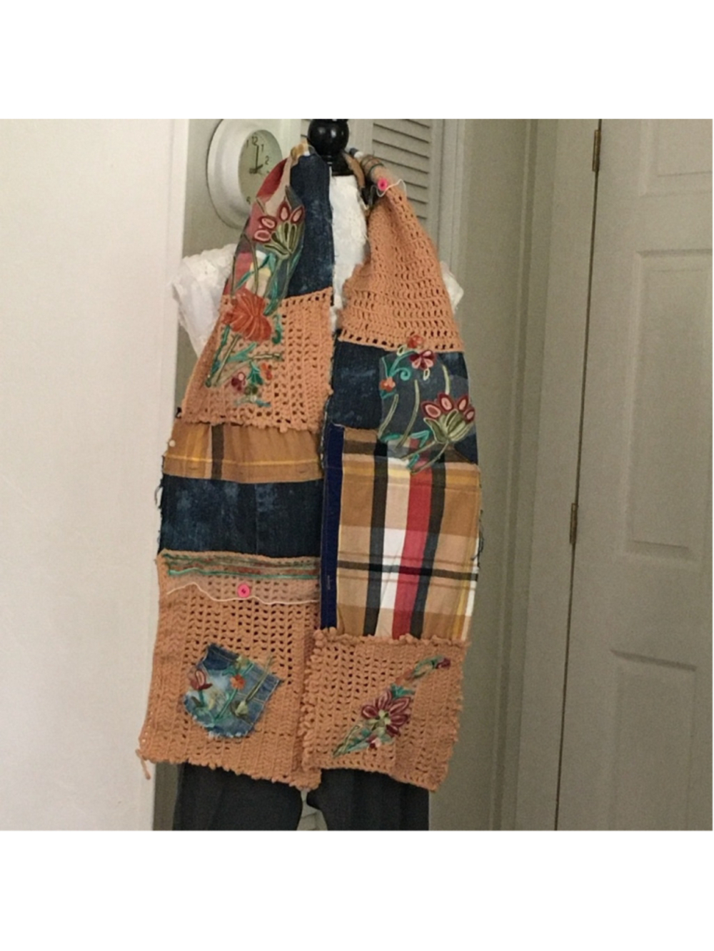 Handmade Denim Patchwork Knit Scarf